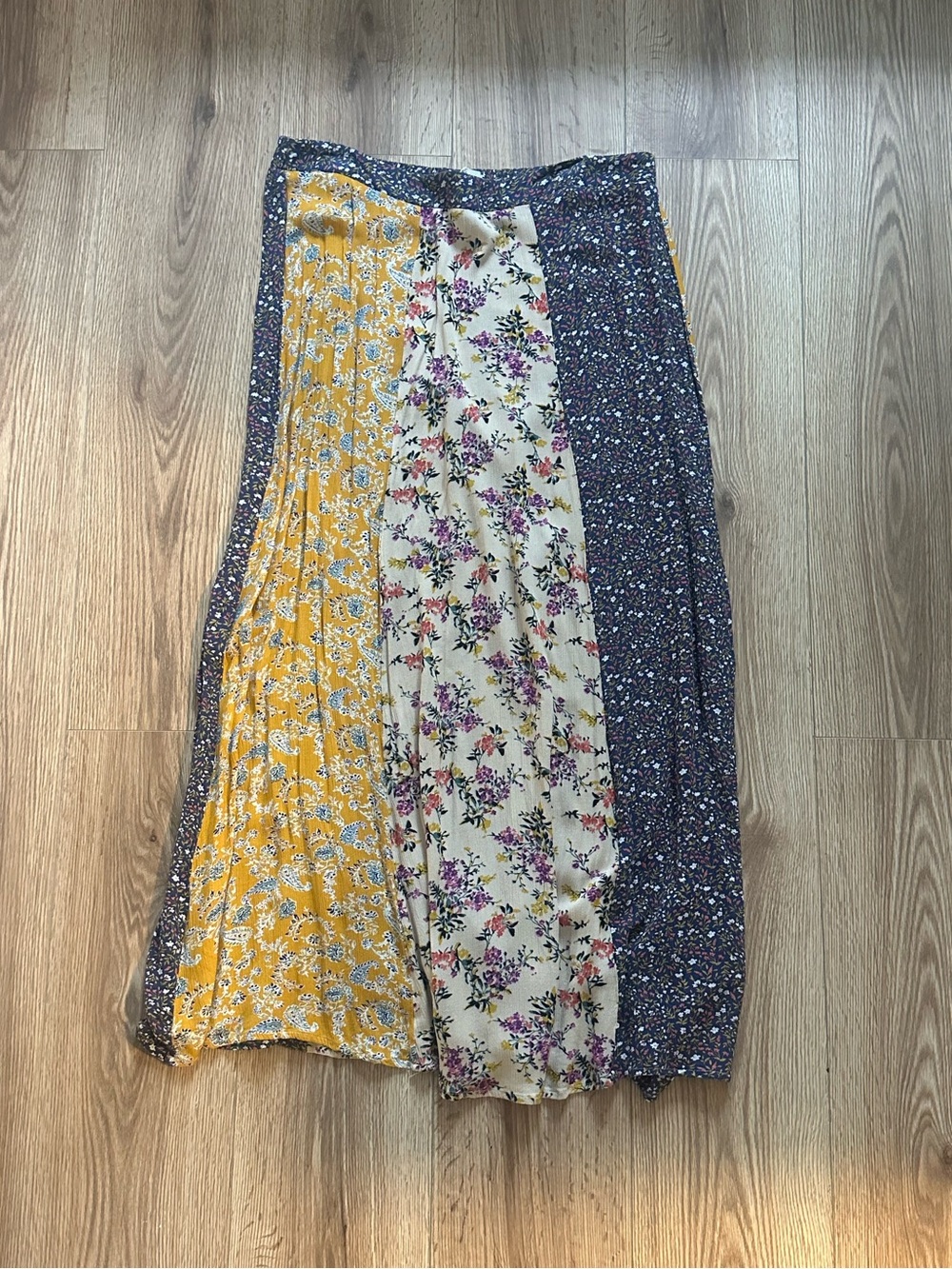 NATURAL LIFE Valentina Maxi Skirt Patchwork Yellow Cream Floral Mix